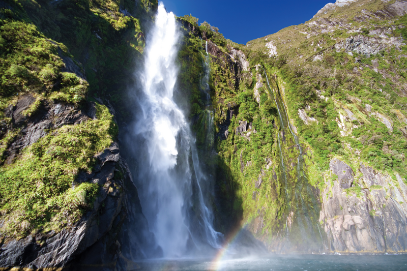 Lady Bowen Waterfall in Milford Sound, Fiordland National Park, South Island, New Zealand