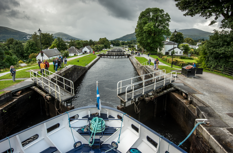 Ship Lord of the Glens transits Neptune's Staircase, Caledonian Canal, Banavie, Scotland
