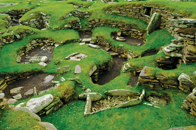 An arial view of Jarlshof Prehistoric and Norse Settlement In the Shetland Islands, Shetland, Scotland