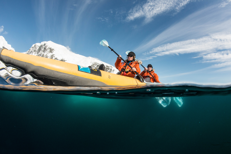 Gests explore by kayak in Antarctica