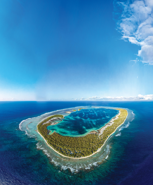 Aerial view of Ducie Island, an uninhabited atoll in the Pitcairn Islands