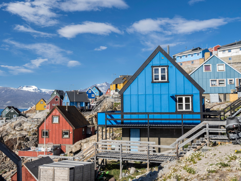 Colorfully painted houses in the small town of Uummannaq on Uummannaq Island, Greenland.