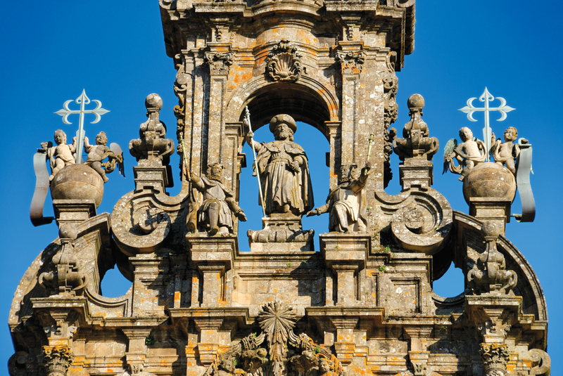Close up detail of the sculpture work on the Cathedral in Santiago de Compostela, Spain