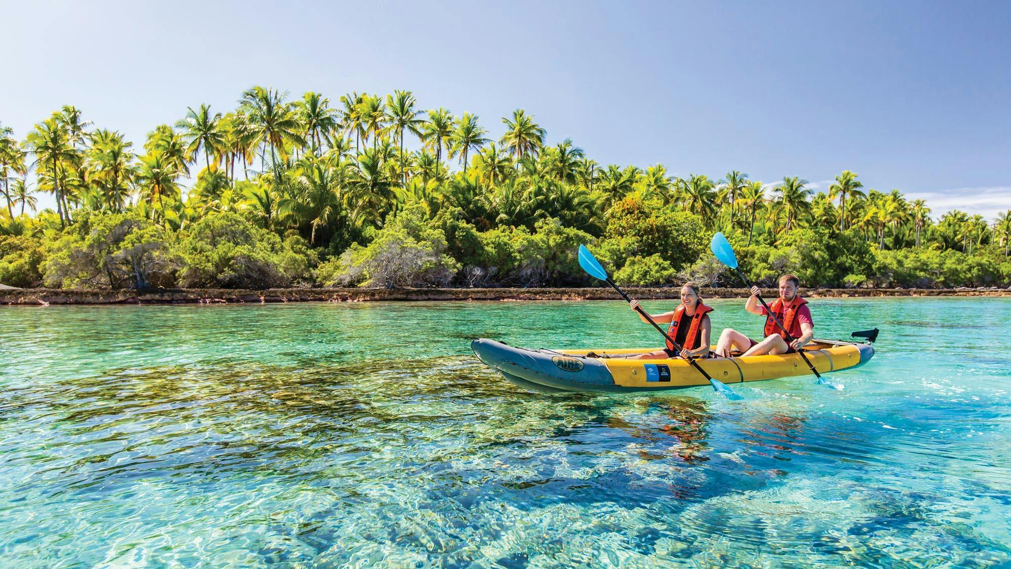 Guests kayaking at Tahanea Atoll, Tuamotu Archipelago, French Polynesia