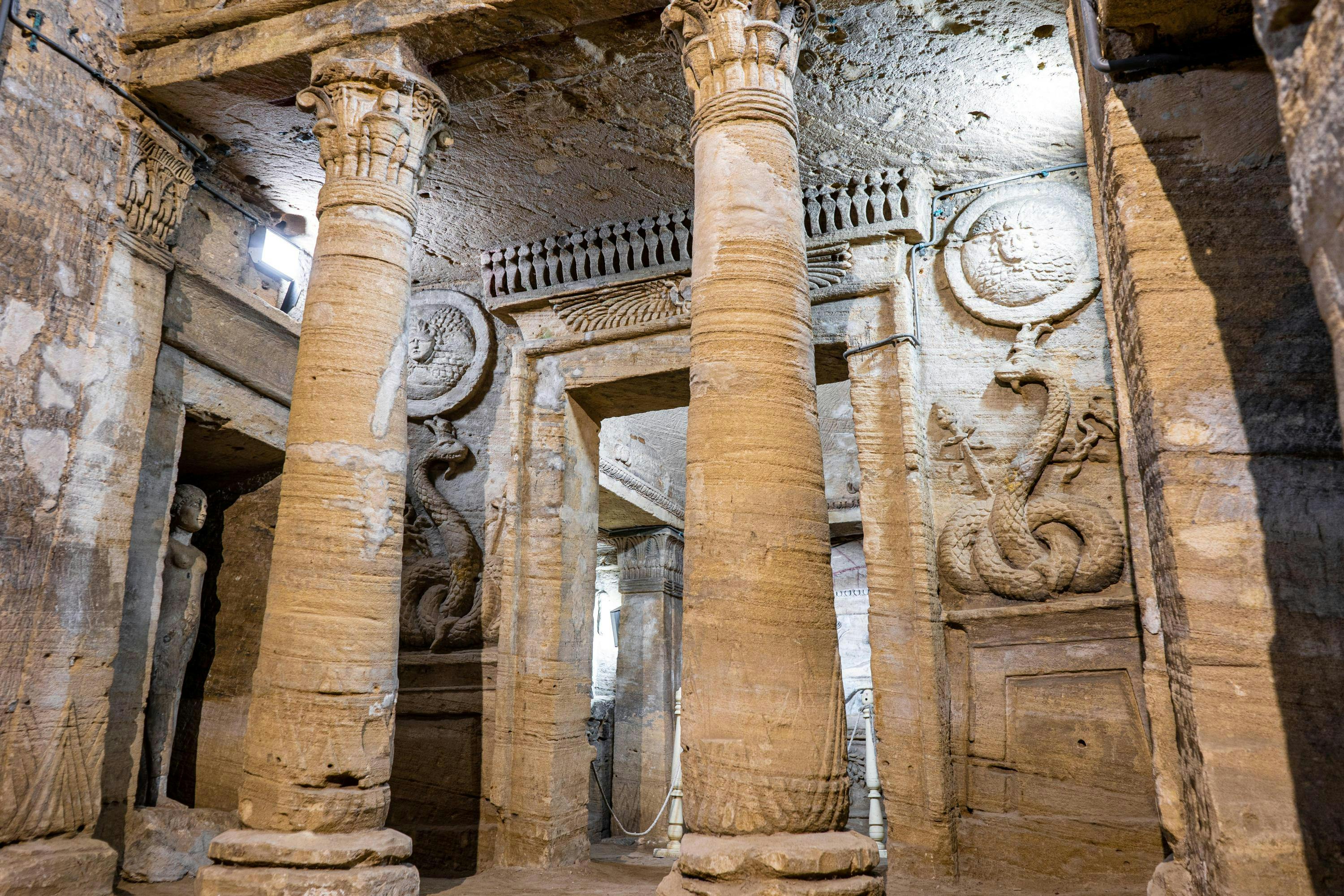 A inside view of the catacombs of Kom El Shoqafa, a historical archaeological site located in Alexandria, Egypt