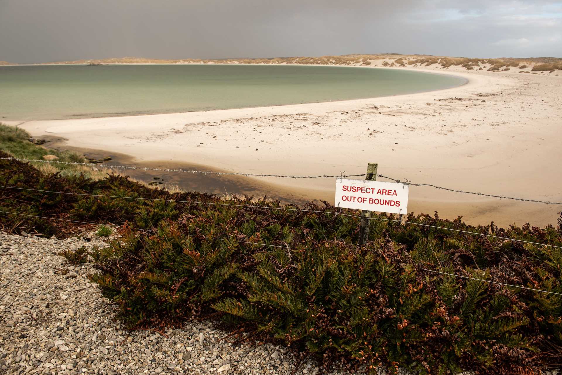 A Falkland Islands beach closed due to landmines