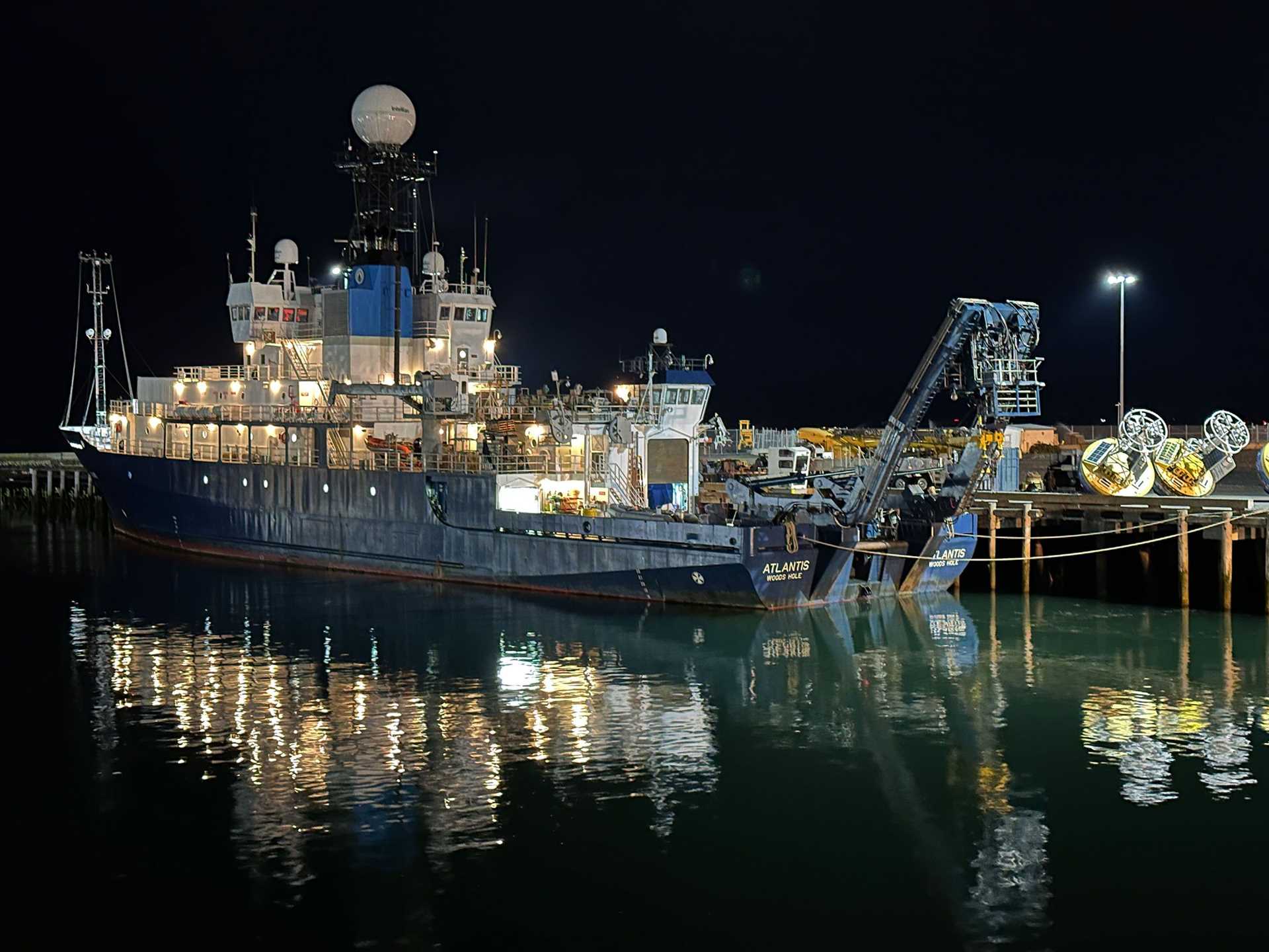 r/v Atlantis ship at night